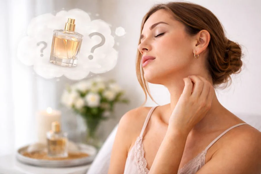 Femme qui cherche l'odeur de son parfum